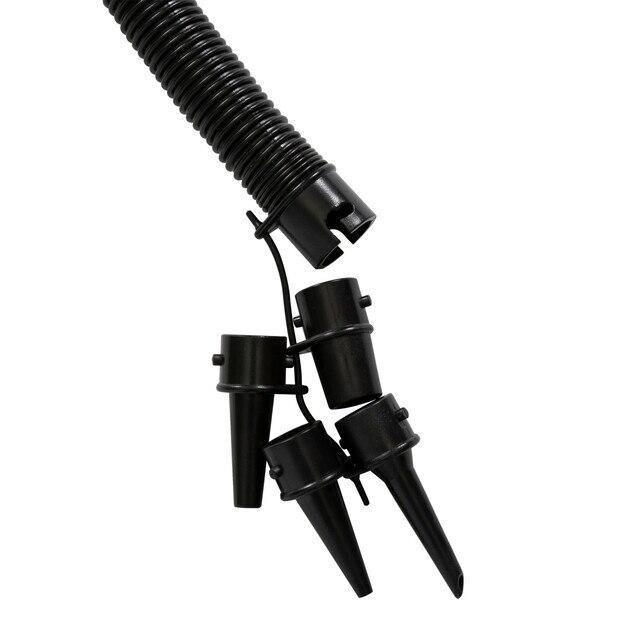 Black corrugated pump hose with four nozzle adapters for double action hand pump