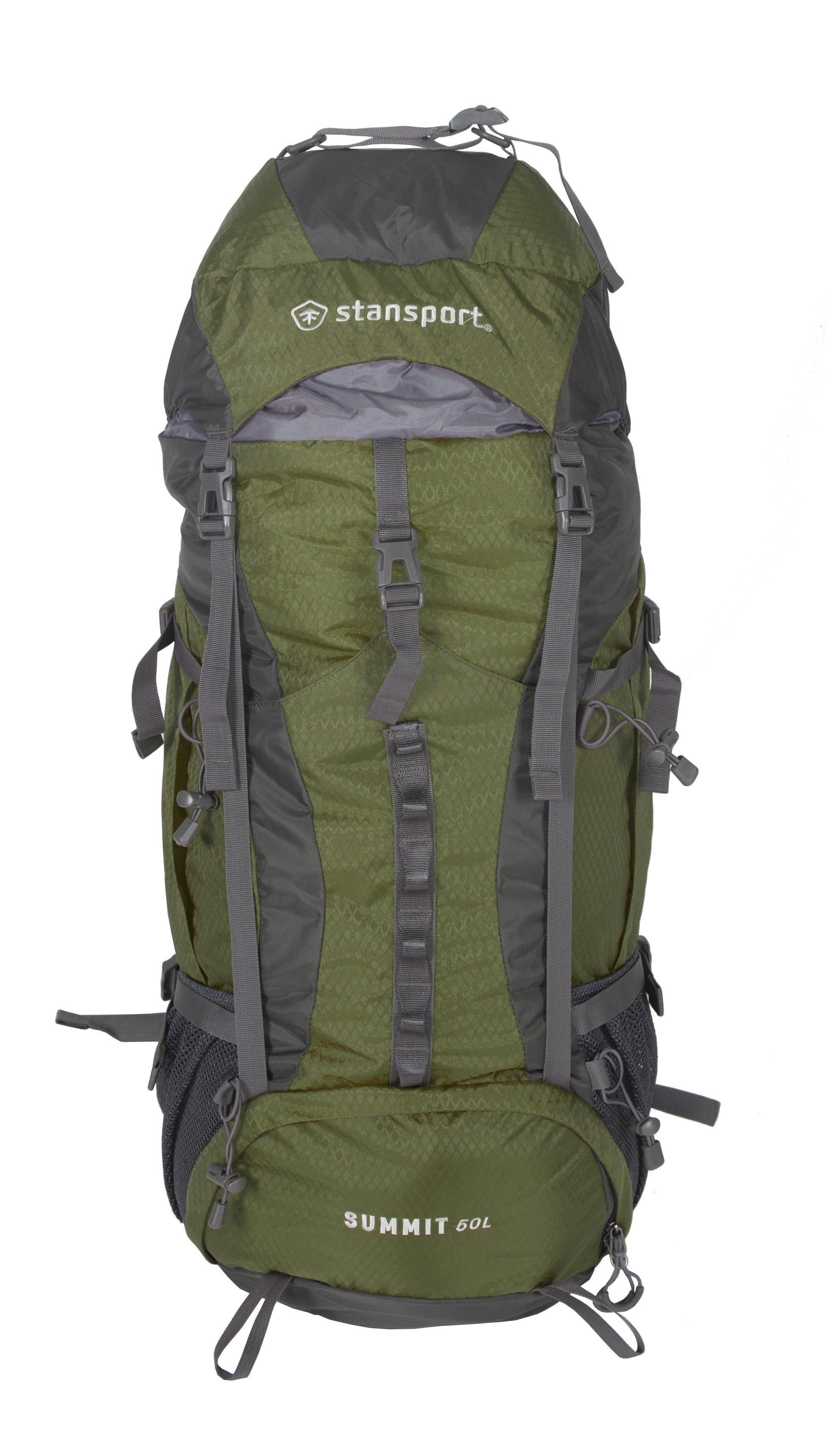 Stansport Summit 50L green internal frame hiking backpack with multiple straps