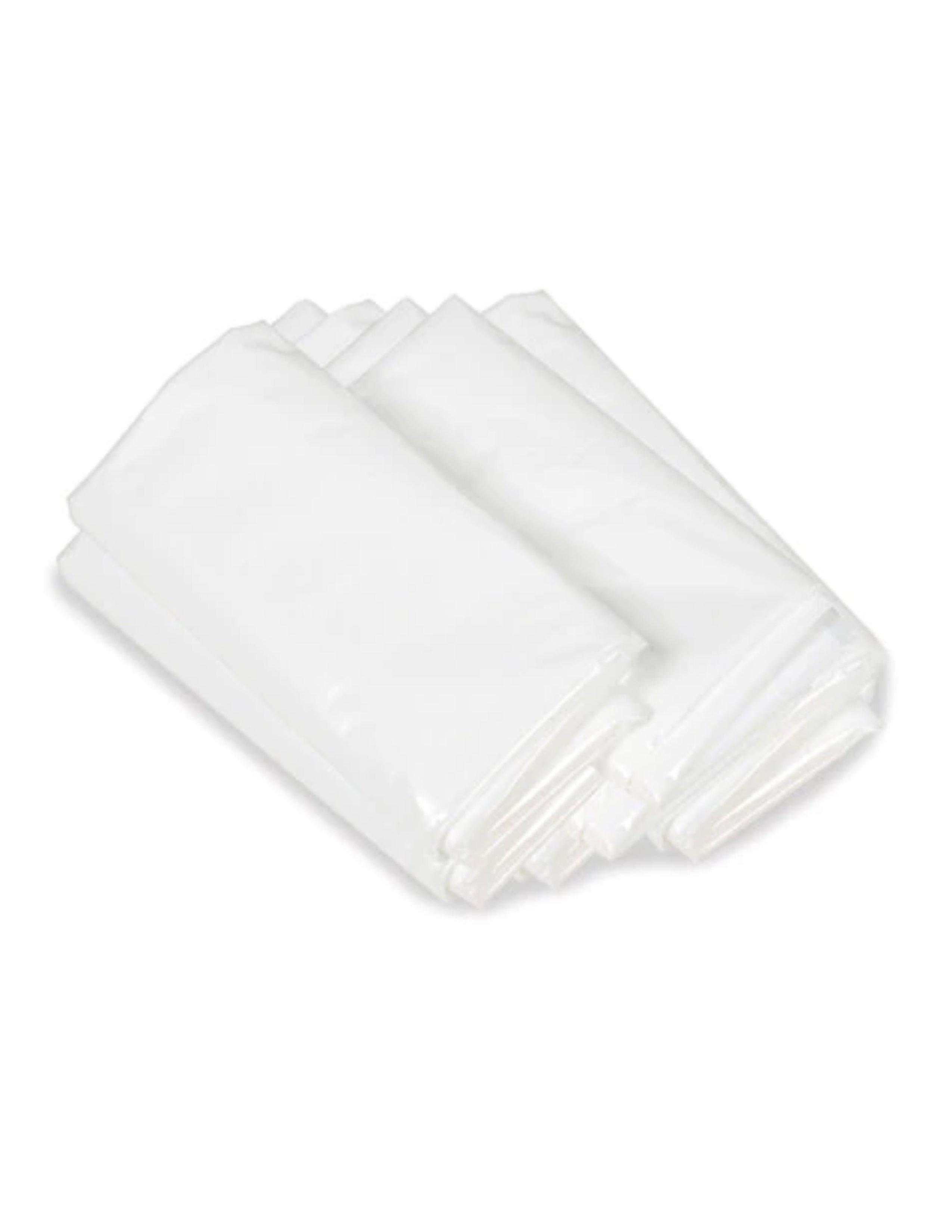 Folded clear plastic replacement toilet bags on white background