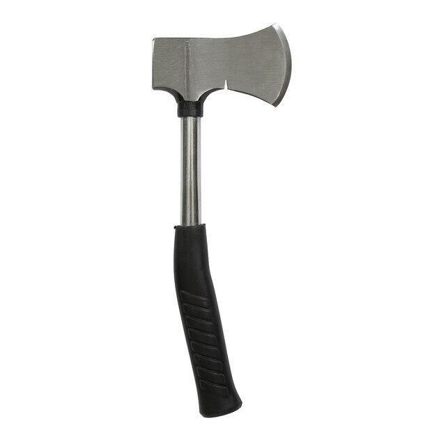 Stansport camp axe with rubber handle and metal blade on white background