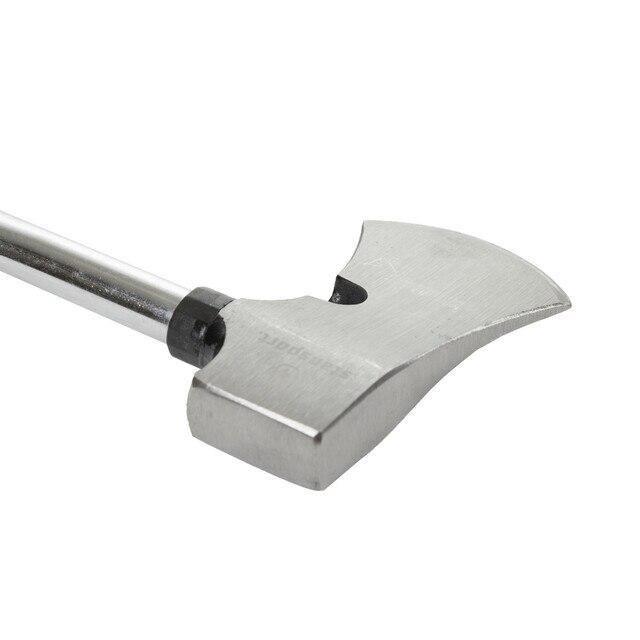Stansport camp axe hammer with silver steel blade and rubber handle on white background