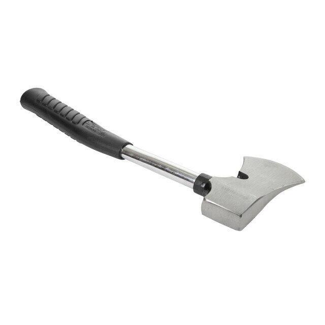 Stansport camp axe hammer with black rubber handle and stainless steel head on white