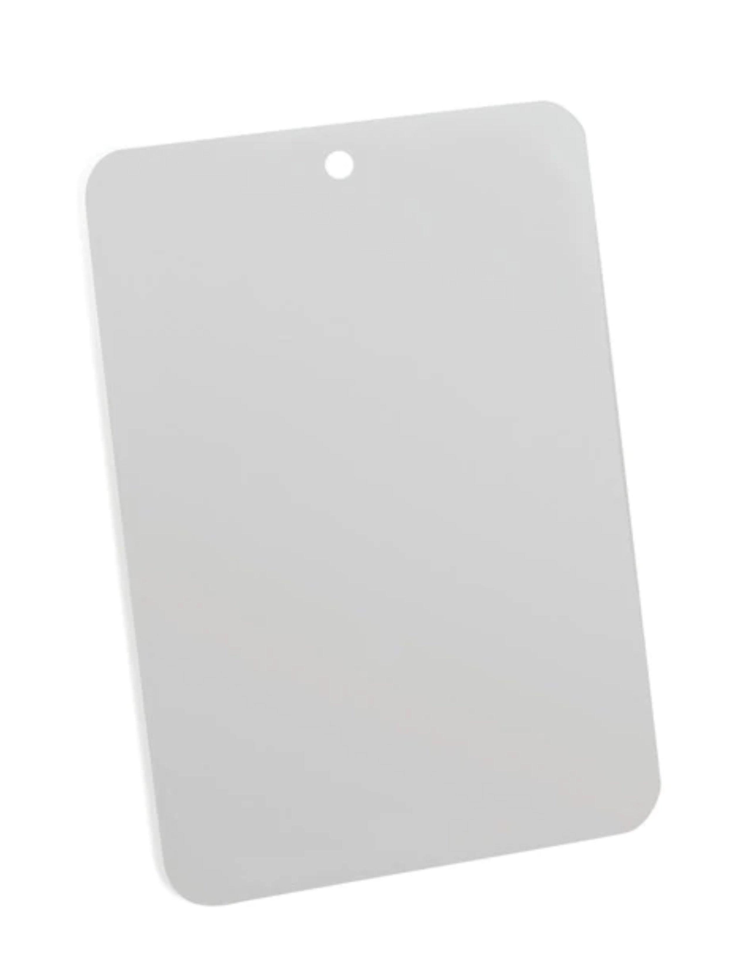 Rectangular unbreakable camper mirror with rounded corners and hanging hole