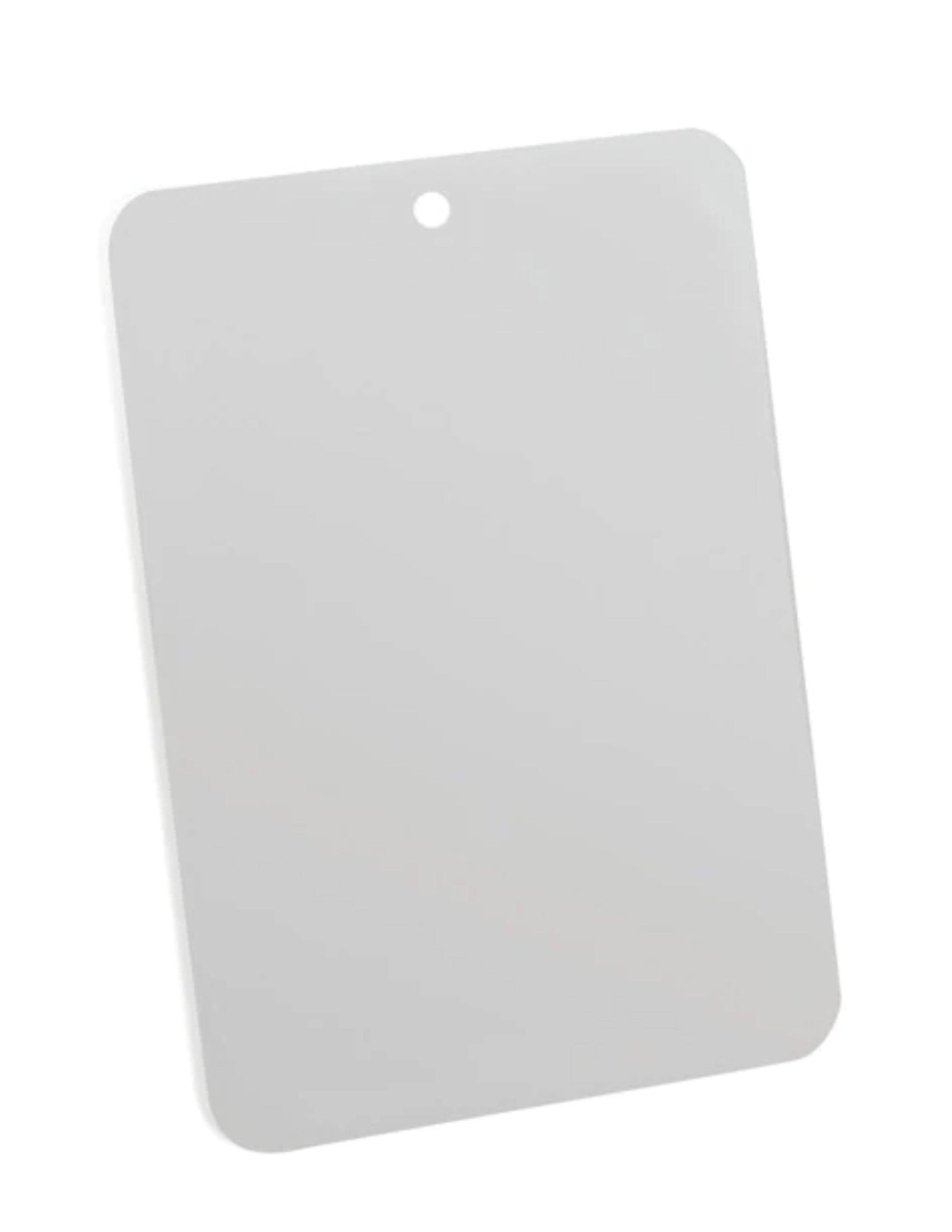 Rectangular unbreakable camper mirror with rounded corners and hanging hole