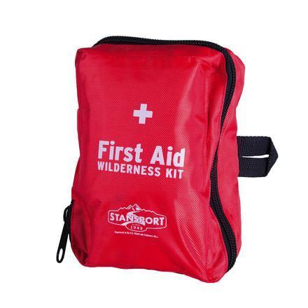 Stansport red wilderness first aid kit with zipper and handle, outdoor emergency gear