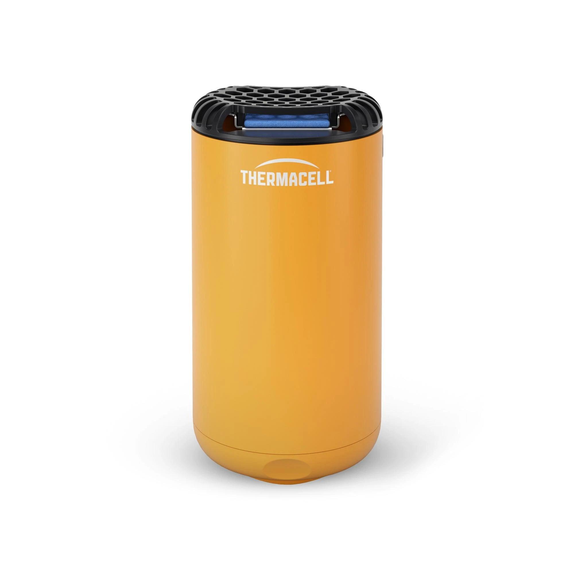 Thermacell Patio Shield mosquito repeller in yellow with black top on white background