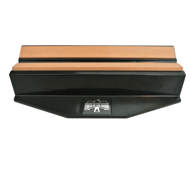 Tooth of the Arrow archery broadhead sharpener with black base and brown sharpening surface