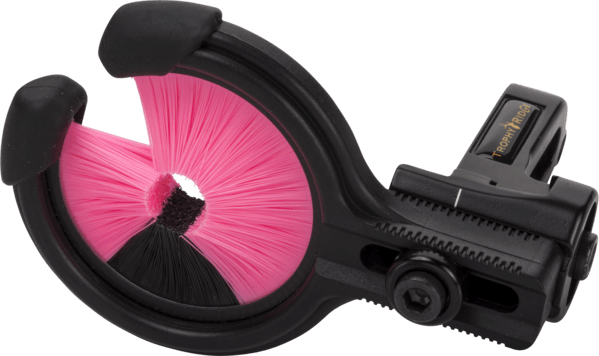 Trophy Ridge Whisker Biscuit Kill Shot arrow rest with pink and black bristles for archery