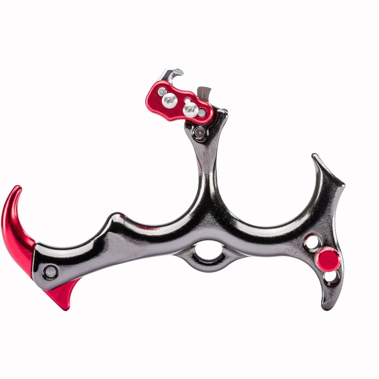 TruFire archery sear back tension release in black and red on white background