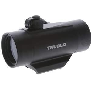 Truglo archery red dot crossbow sight black optic with mounting base on white background