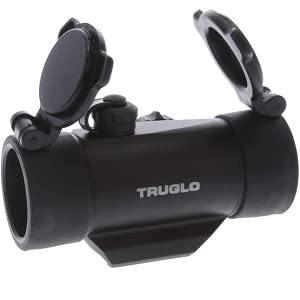 TRUGLO archery red dot crossbow sight with flip-up lens covers on a white background