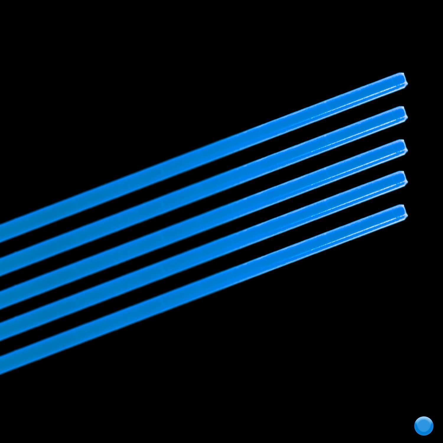 Five blue archery replacement fibers on black background