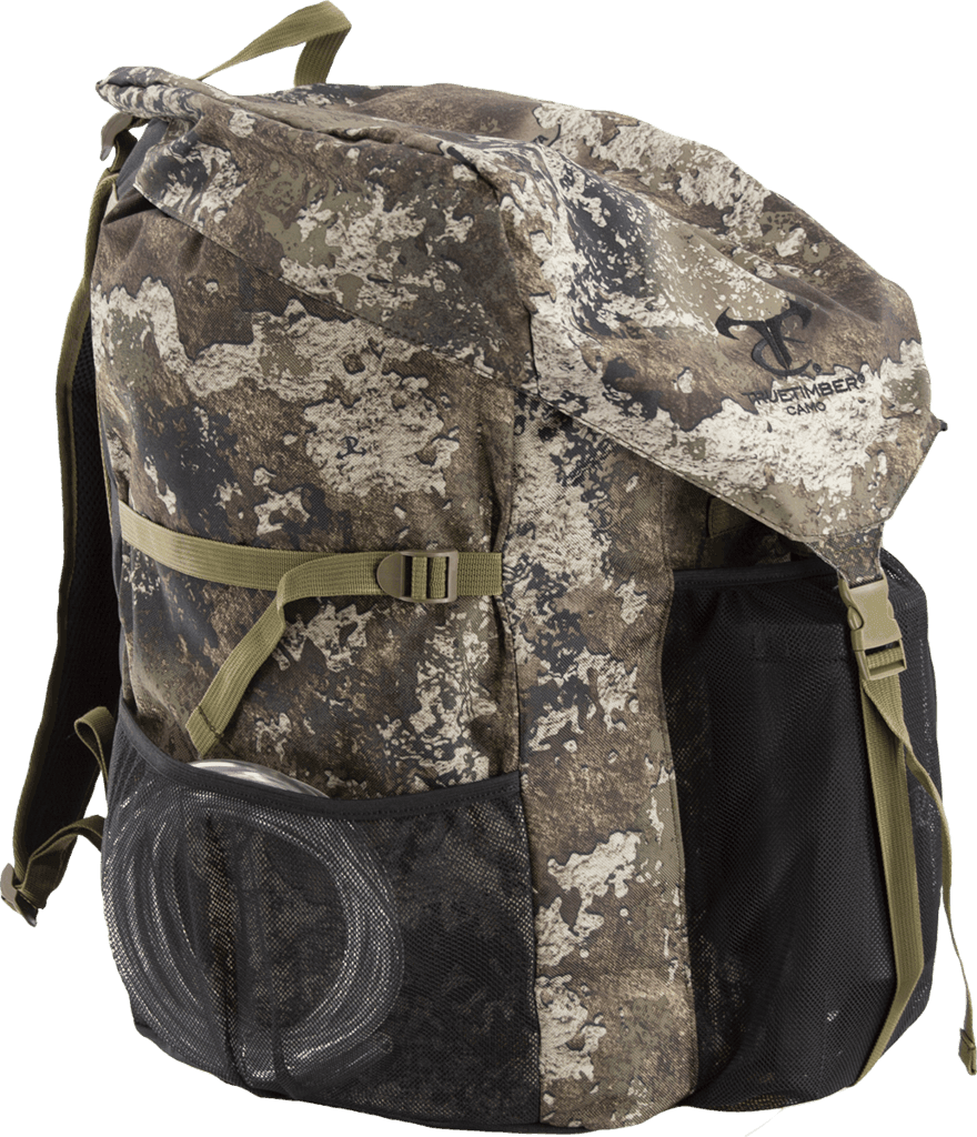 TruTimber camo backpack with mesh side pockets and adjustable straps