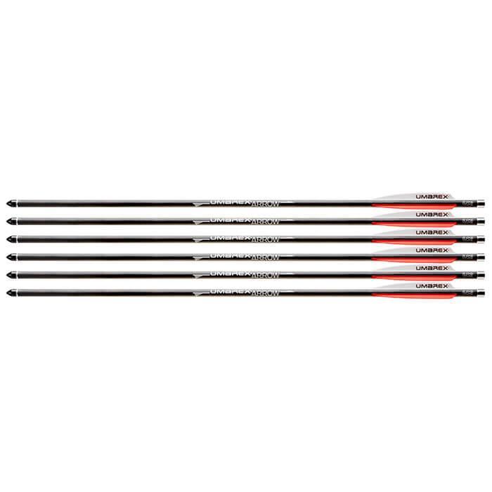 Umarex AirSaber carbon fiber air archery arrows 6 pack with red and white vanes
