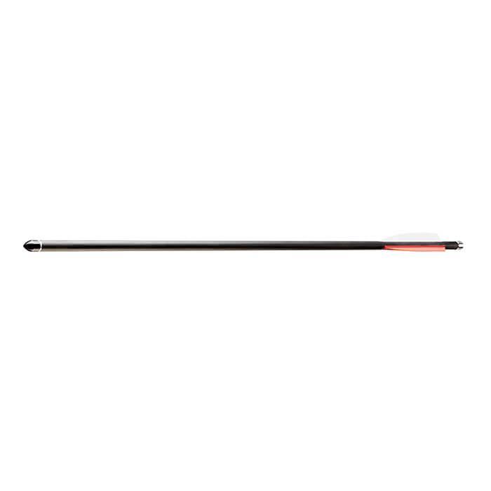 Umarex AirSaber carbon fiber arrow with orange and white vanes on white background