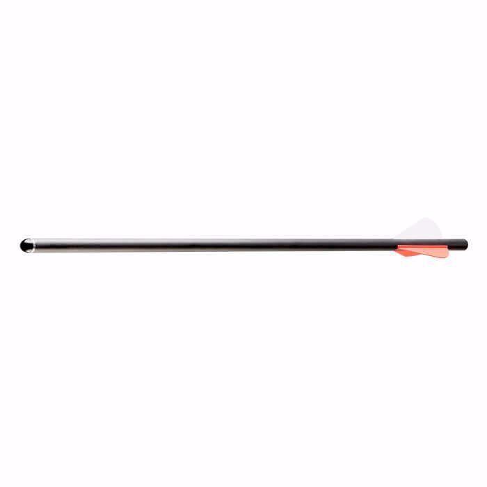 Umarex AirJavelin arrow with orange fletching and field tip on white background
