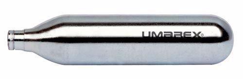 Umarex high grade 12g CO2 cartridge silver metal cylinder on white background