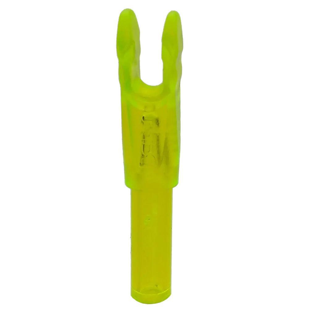 Victory Archery Beiter VAP F nock in translucent neon yellow on white background