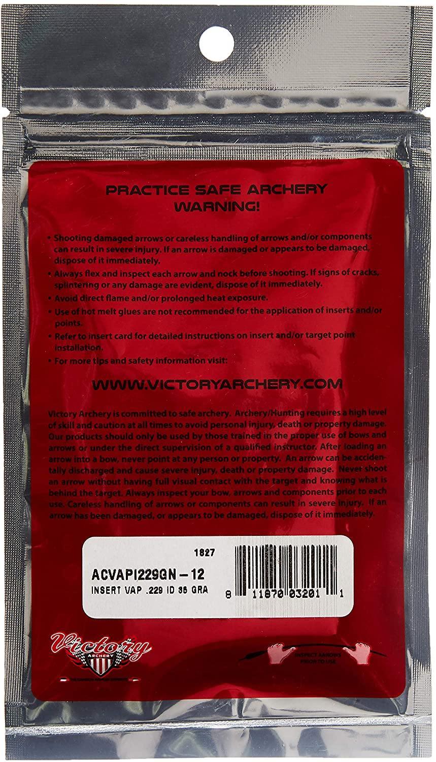 Victory Archery VAP Shok aluminum inserts packaging with safety instructions
