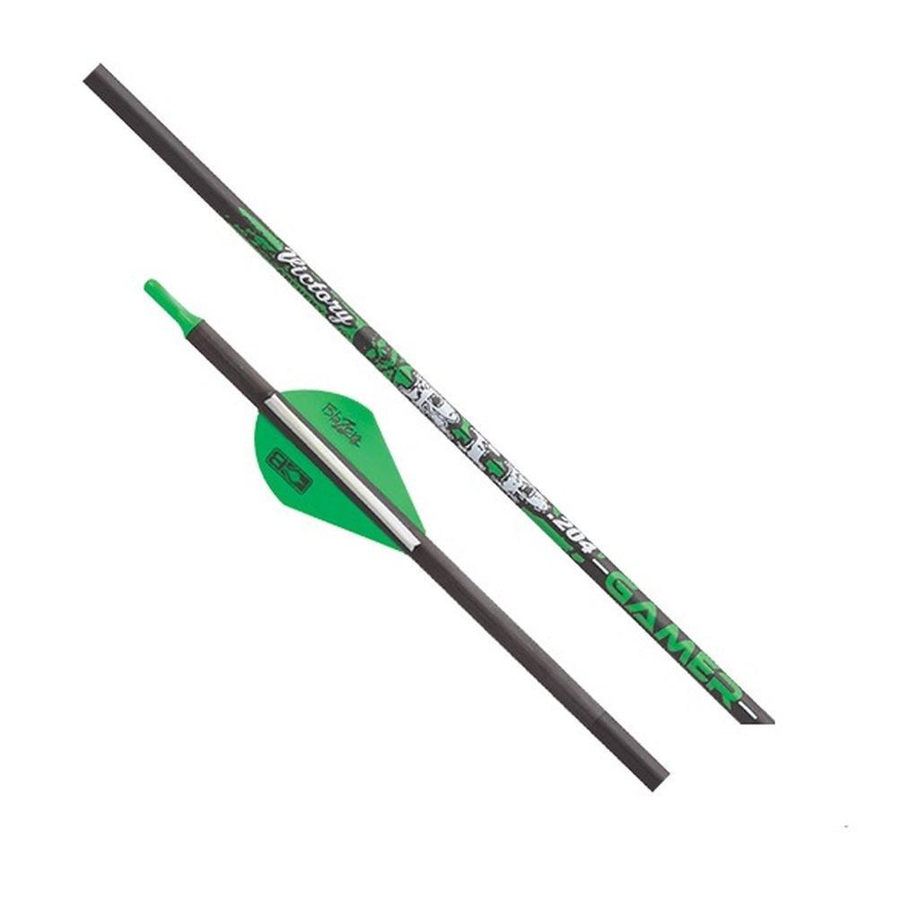 Victory Archery RIP Gamer 204 carbon arrow with green fletching on white background