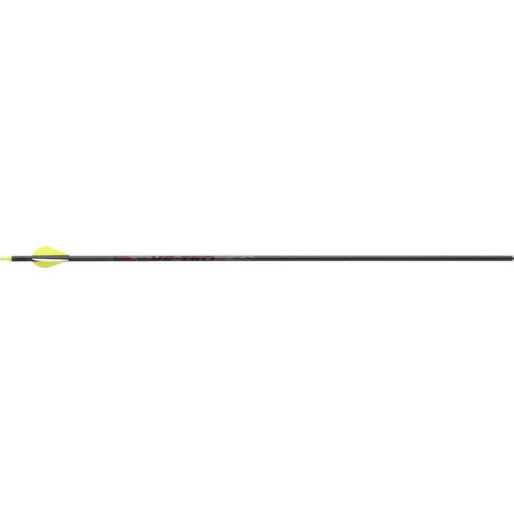 Victory Archery VF TKO carbon hunting arrow with yellow vanes on white background