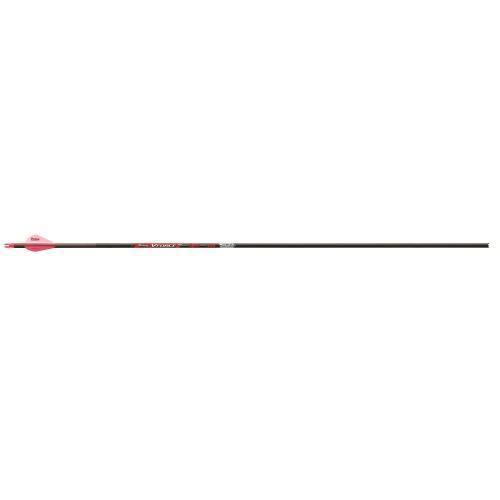 Victory VForce arrow with pink fletching and label, archery carbon arrow shaft