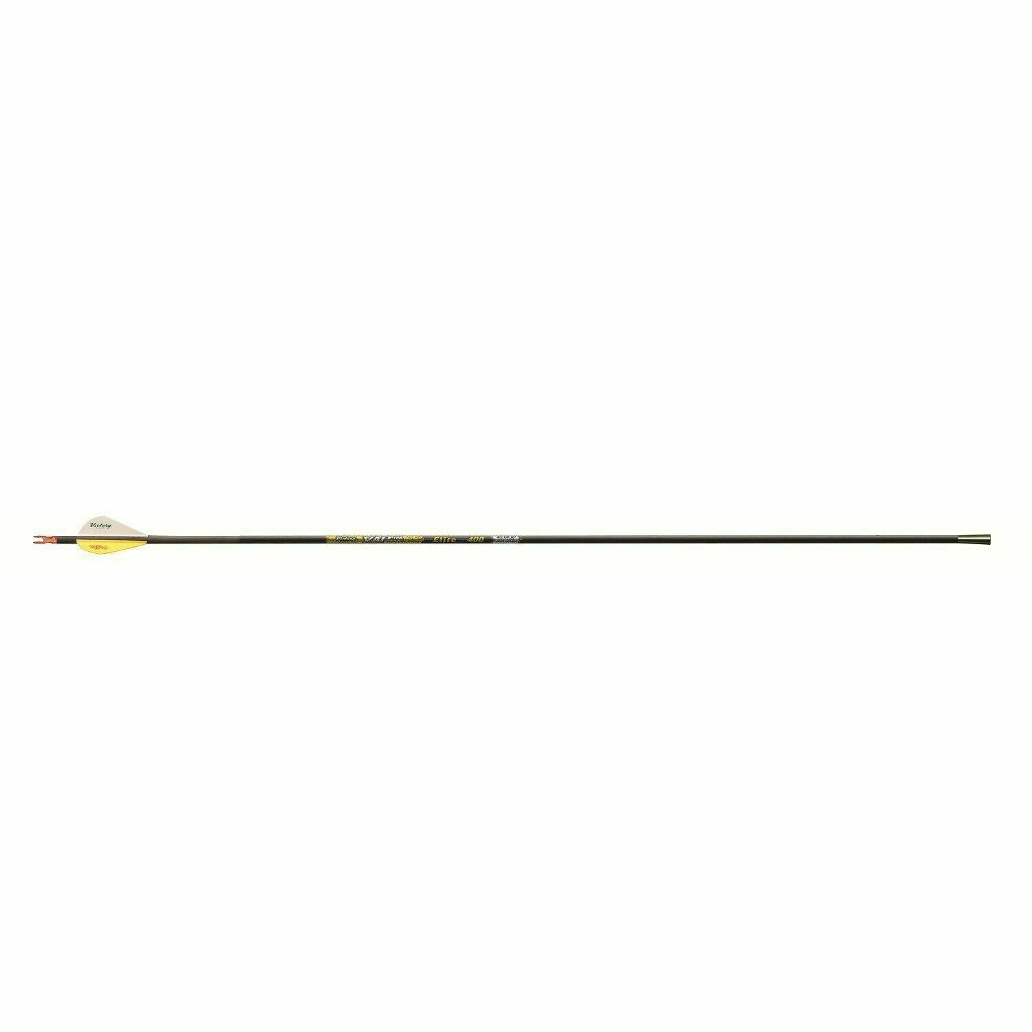 Victory Archery VForce carbon arrow with yellow fletching on white background