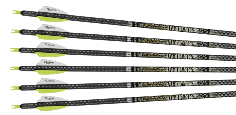 Victory V-TAC 23 carbon target arrow shafts with yellow vanes, 6-pack