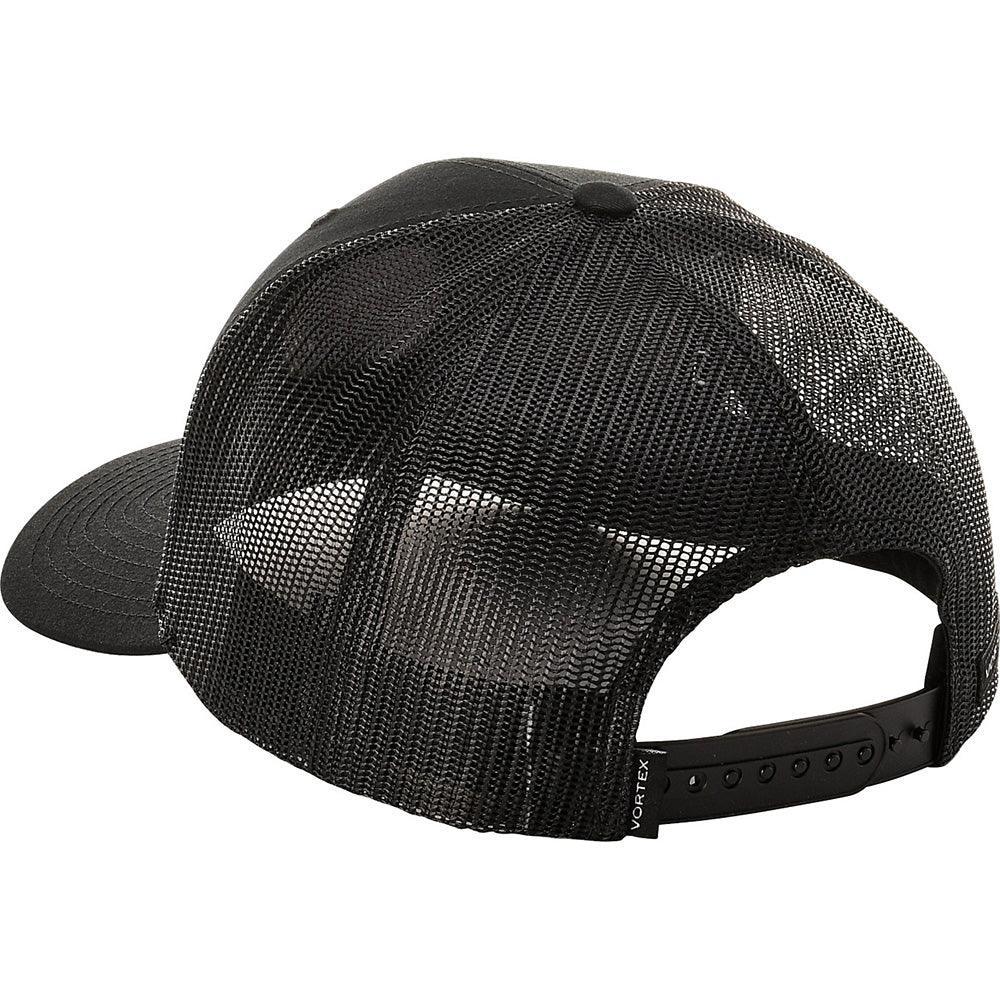 Vortex Three Peaks black mesh trucker cap with adjustable snapback closure