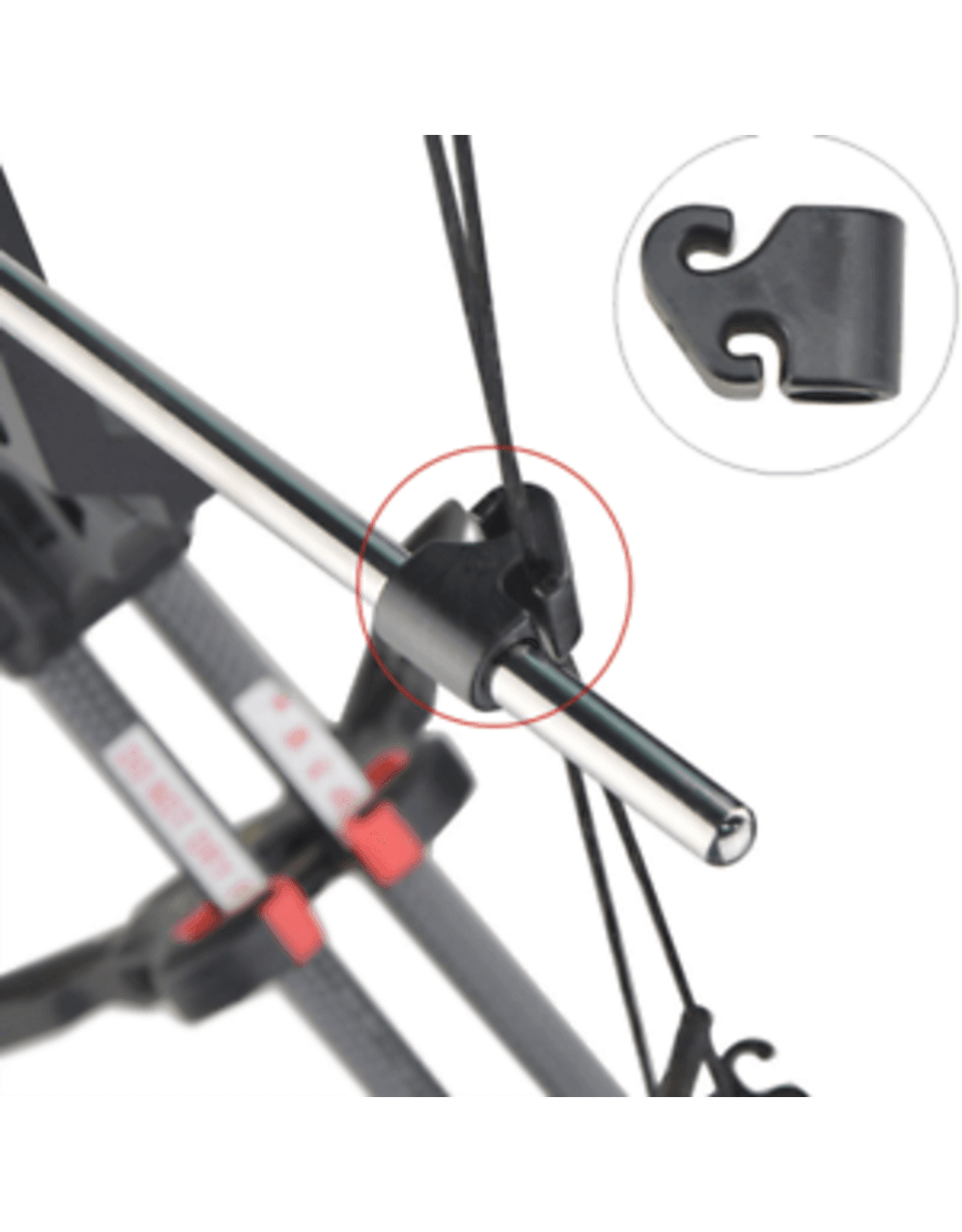 Western Archery Ultra cable guard slide on compound bow rod with black hardware close-up