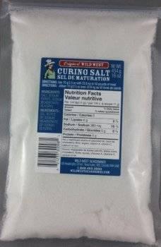 Wild West Curing Salt in clear plastic bag with blue nutrition label, packaged product