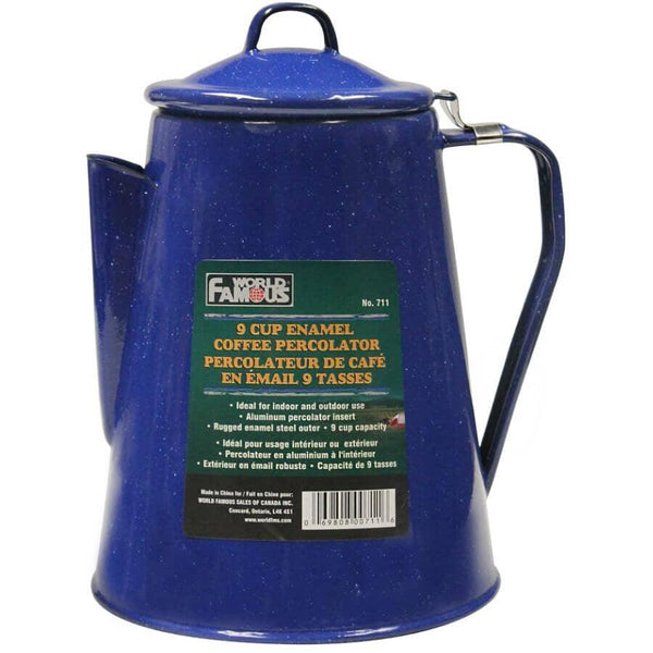 World Famous 9 Cup Enamel Coffee Percolator - Blue - Leapfrog Outdoor Sports and Apparel