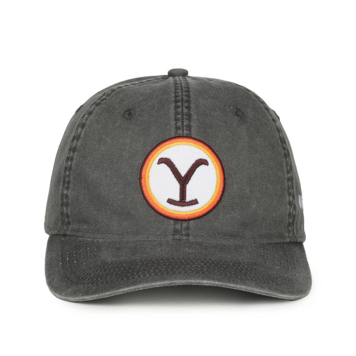 Dark grey Wrangler Yellowstone logo cap with circular yellow and orange patch on front