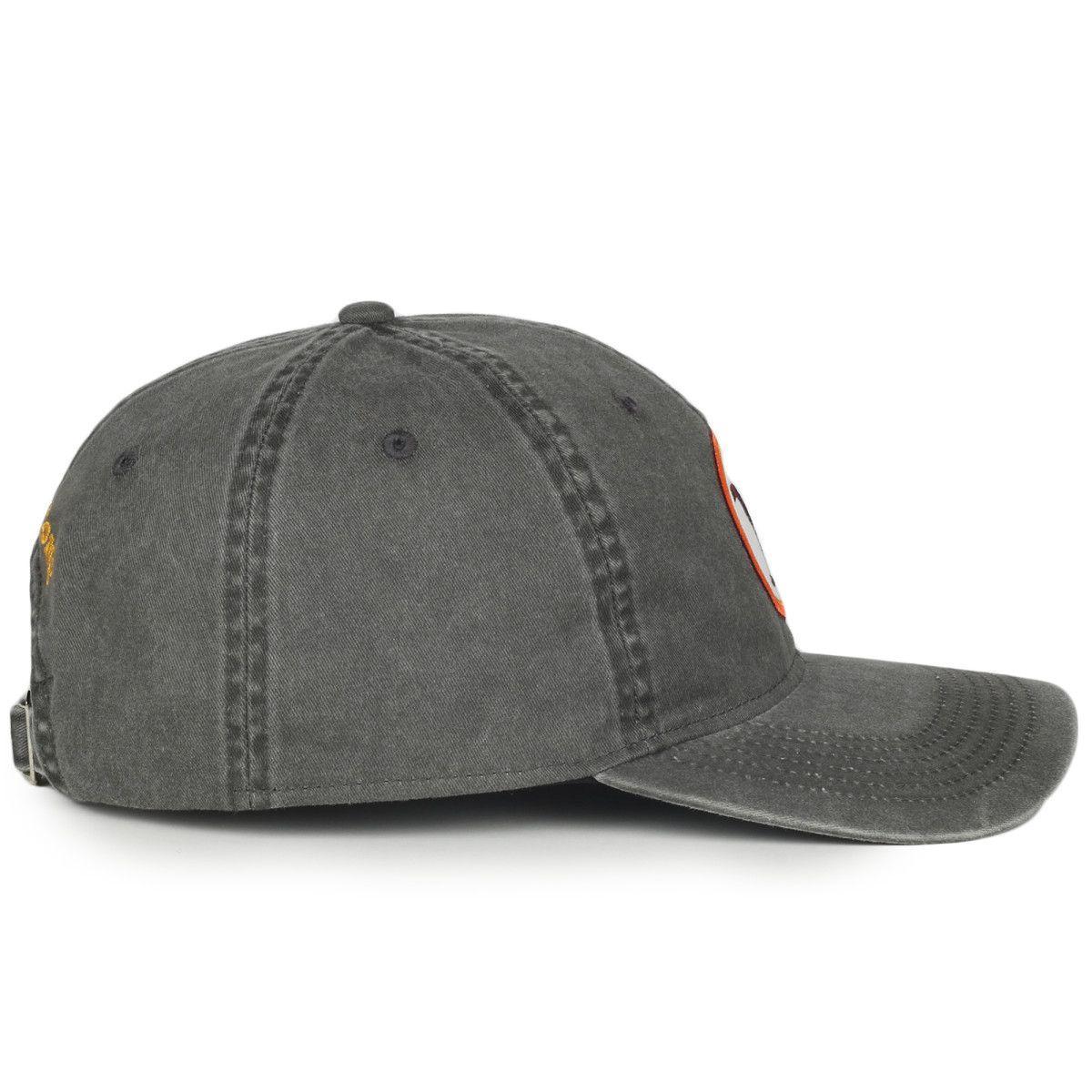 Grey Wrangler x Yellowstone logo cap with curved brim, side view on white background