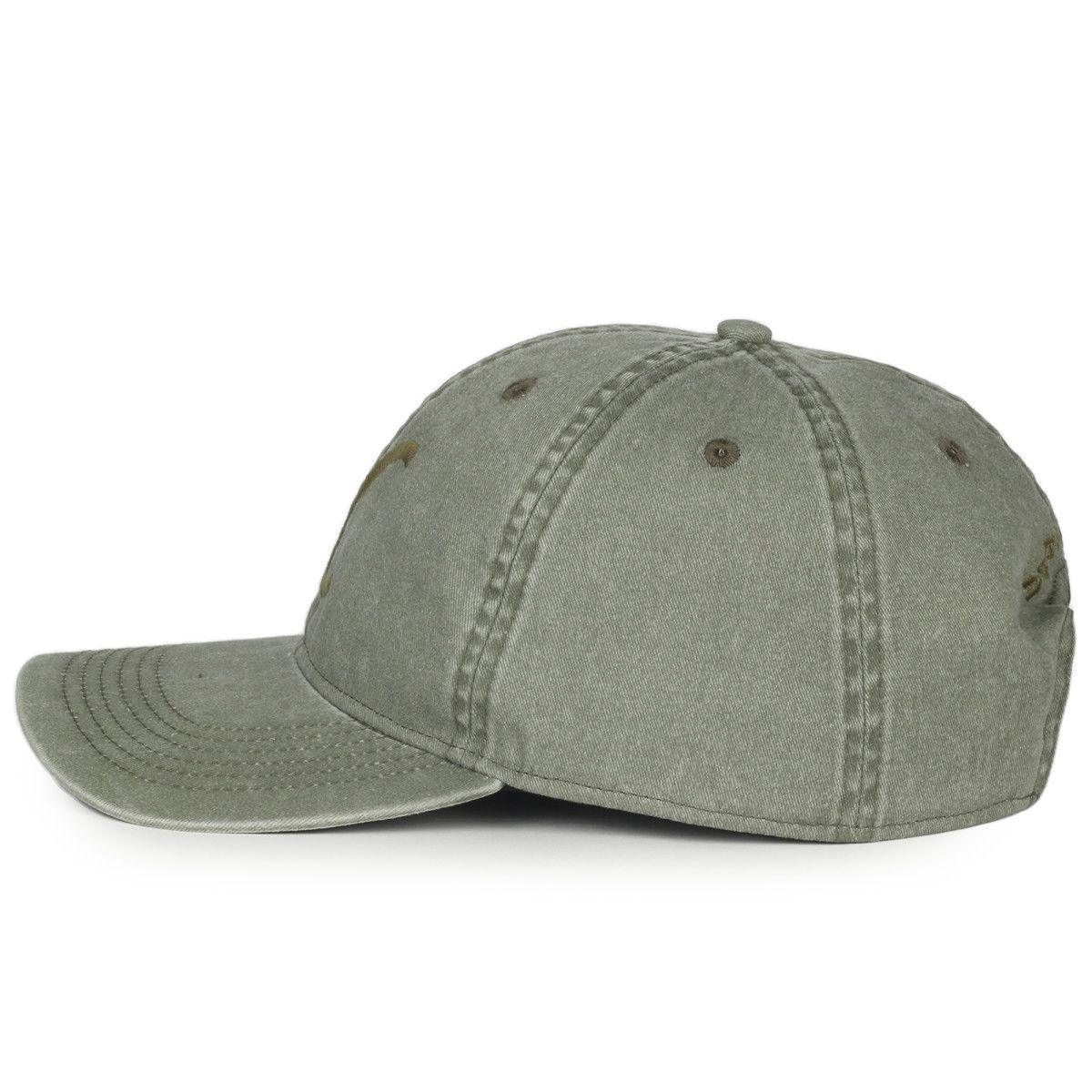 Olive green Wrangler x Yellowstone stitched cap, side view, curved brim, outdoor hat