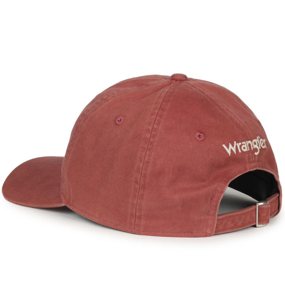 Wrangler red cotton baseball cap with adjustable strap and embroidered logo on back