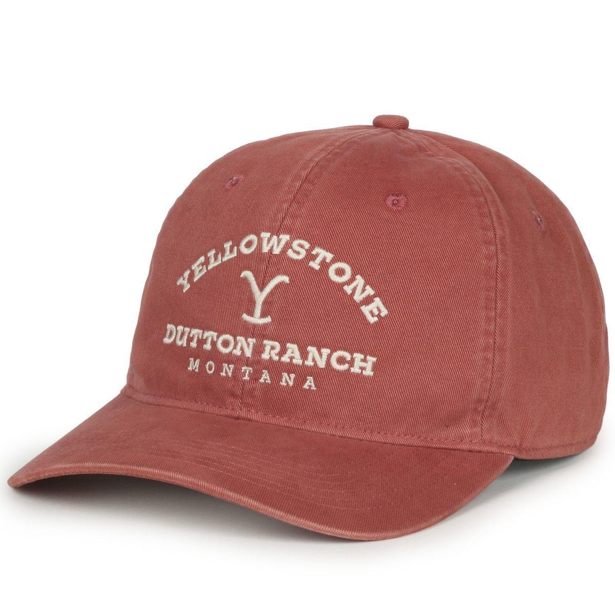 Wrangler Yellowstone Dutton Ranch Montana logo cap in faded red cotton
