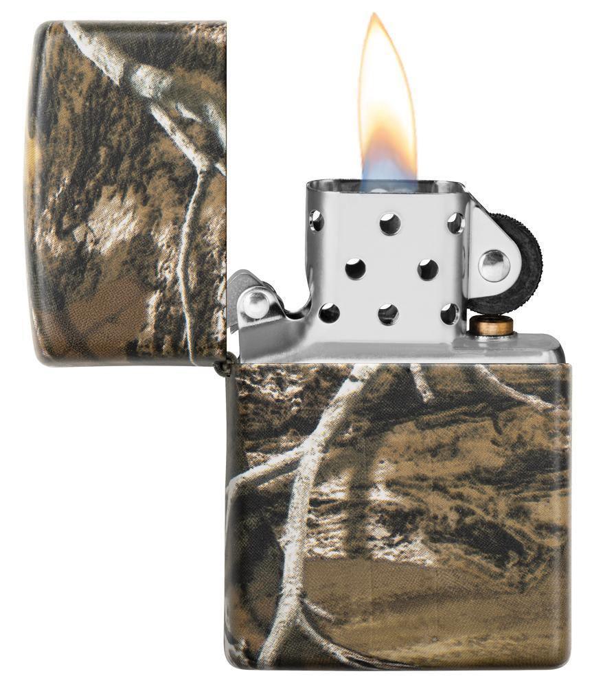 Zippo Realtree Edge camouflage windproof lighter with flame, outdoors theme
